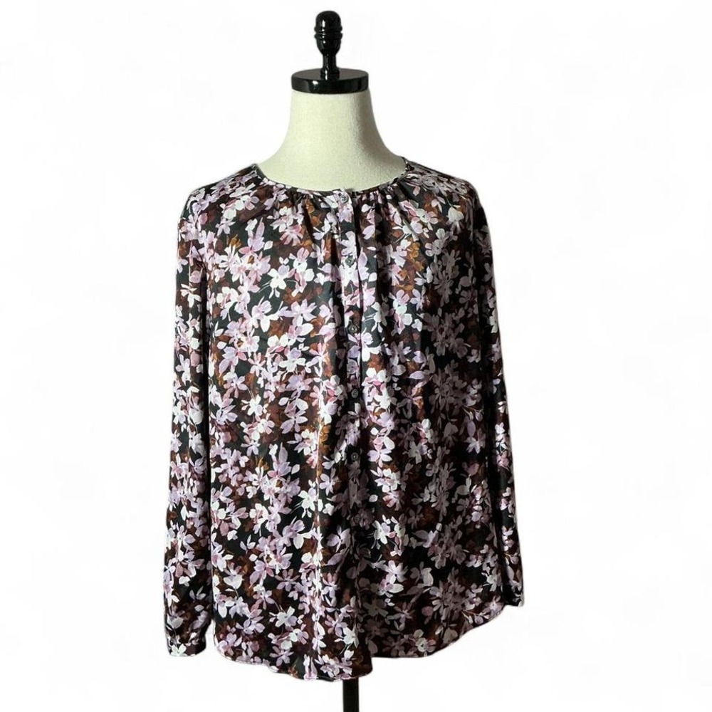 J Jill Wearer Collection Floral Print Round Neck Long Sleeve Blouse Top 3X Boho